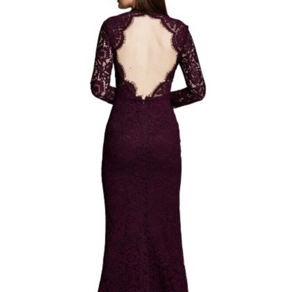 Rachel Zoe Angie Fig Purple Lace Open Back Long Sleeve Gown Dress - Picture 5 of 16
